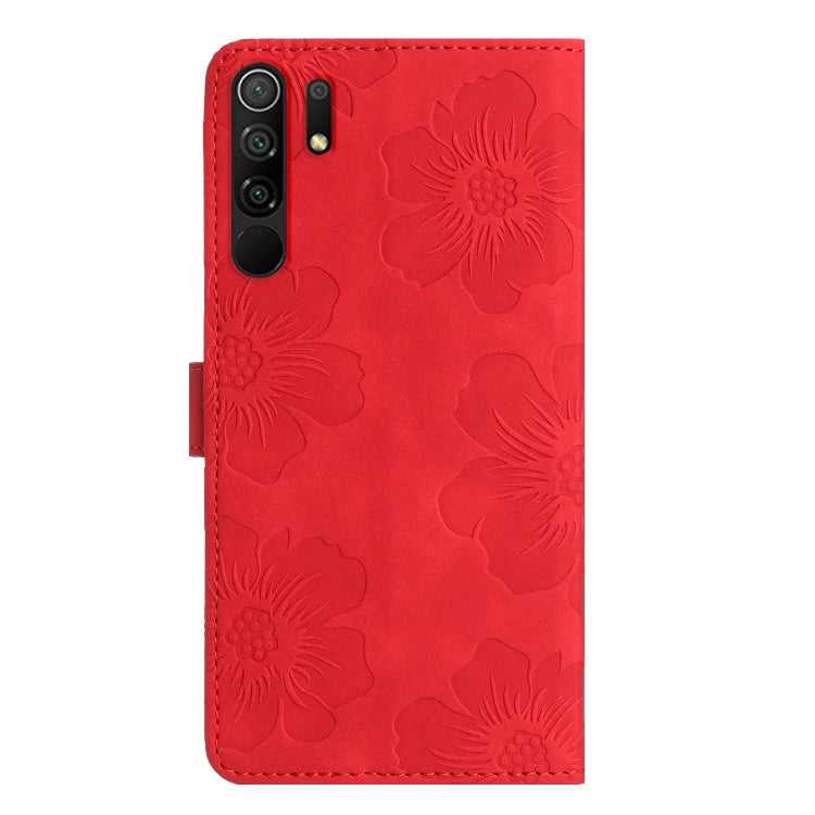 For Xiaomi Redmi 9 Flower Embossing Pattern Leather Phone Case(Red)
