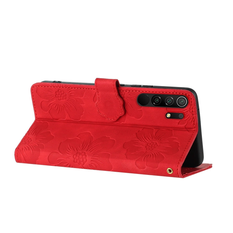 For Xiaomi Redmi 9 Flower Embossing Pattern Leather Phone Case(Red)