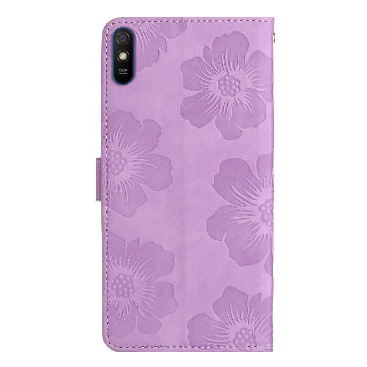 For Xiaomi Redmi 9A Flower Embossing Pattern Leather Phone Case(Purple)