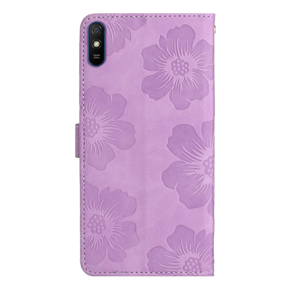 For Xiaomi Redmi 9A Flower Embossing Pattern Leather Phone Case(Purple)