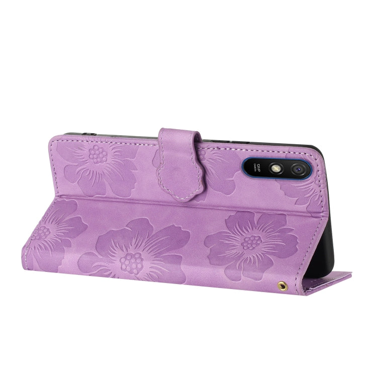 For Xiaomi Redmi 9A Flower Embossing Pattern Leather Phone Case(Purple)