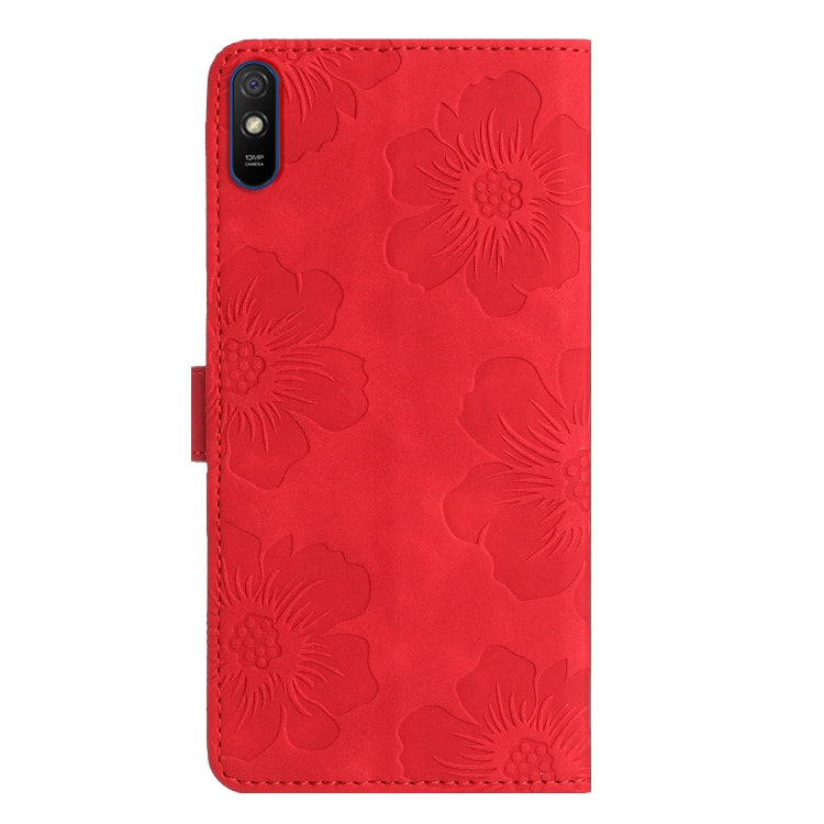 For Xiaomi Redmi 9A Flower Embossing Pattern Leather Phone Case(Red)