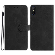 For Xiaomi Redmi 9A Flower Embossing Pattern Leather Phone Case(Black)