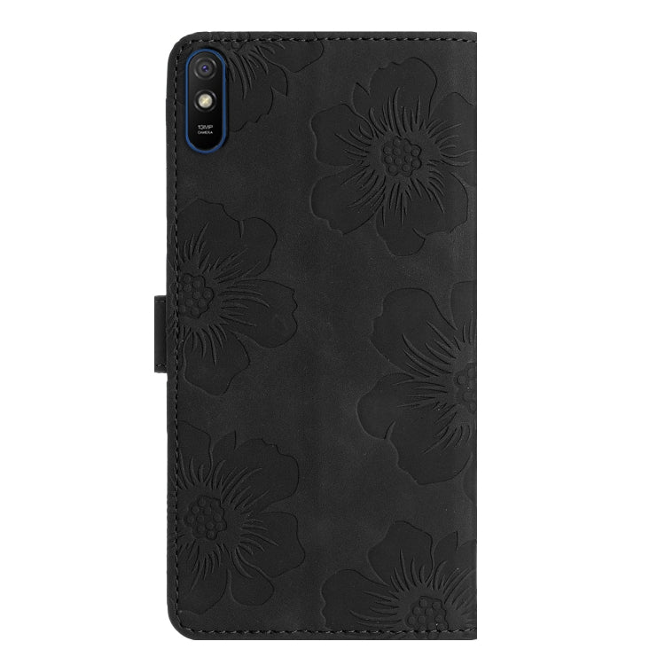For Xiaomi Redmi 9A Flower Embossing Pattern Leather Phone Case(Black)