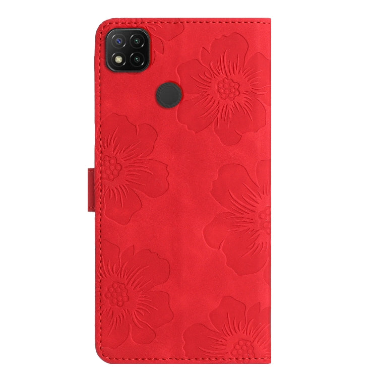 For Xiaomi Redmi 9C Flower Embossing Pattern Leather Phone Case(Red)