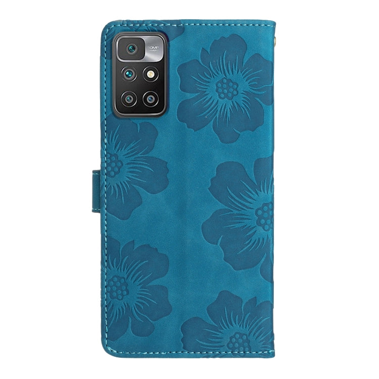 For Xiaomi Redmi 10 Flower Embossing Pattern Leather Phone Case(Blue)