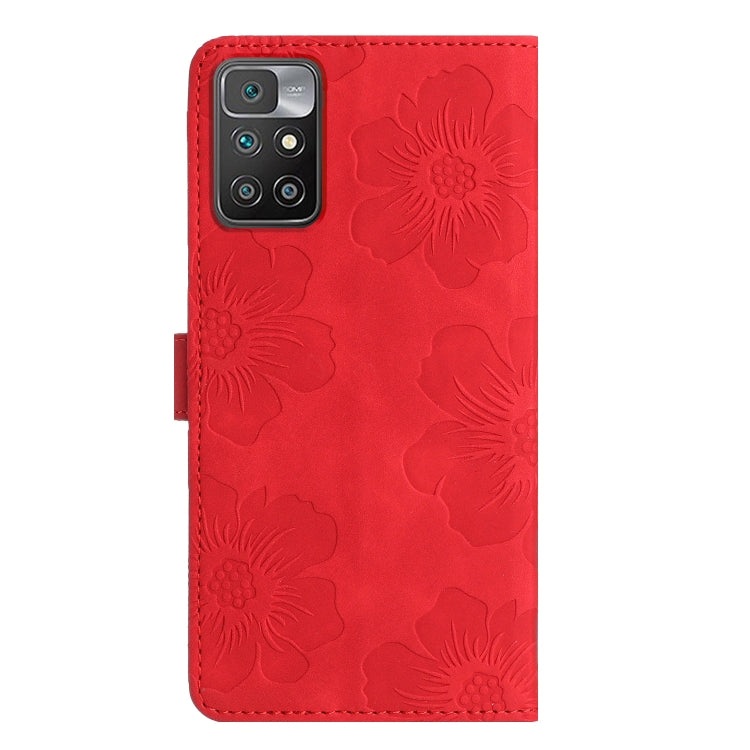 For Xiaomi Redmi 10 Flower Embossing Pattern Leather Phone Case(Red)