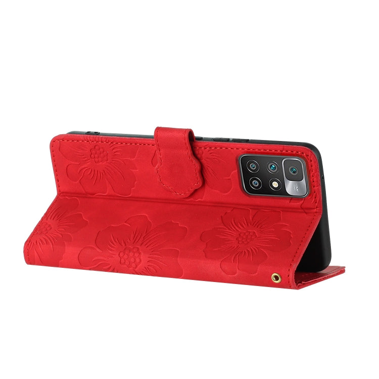 For Xiaomi Redmi 10 Flower Embossing Pattern Leather Phone Case(Red)