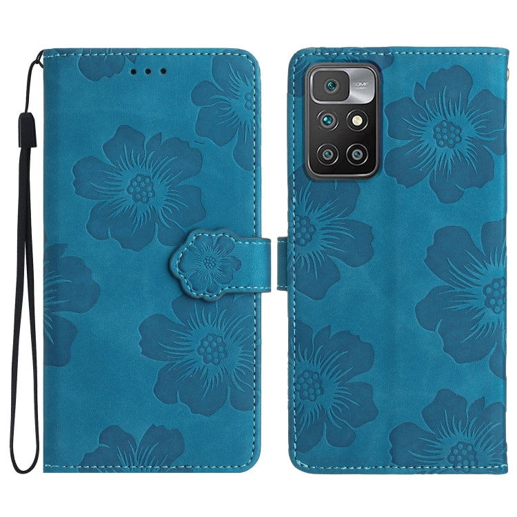 For Xiaomi Redmi 10 2022 Flower Embossing Pattern Leather Phone Case(Blue)