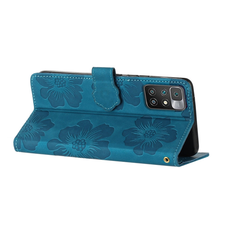 For Xiaomi Redmi 10 2022 Flower Embossing Pattern Leather Phone Case(Blue)