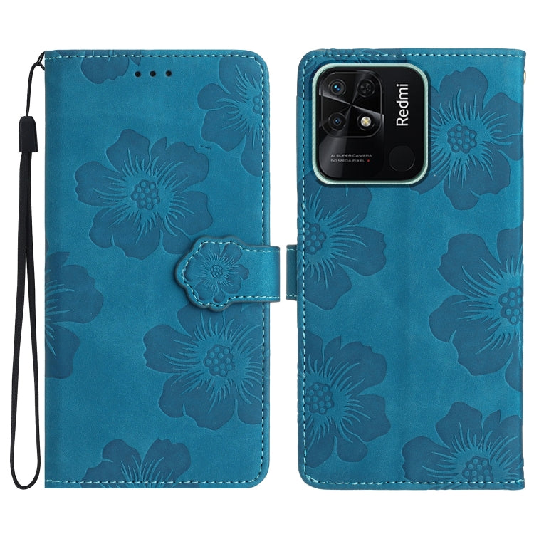For Xiaomi Redmi 10C Flower Embossing Pattern Leather Phone Case(Blue)