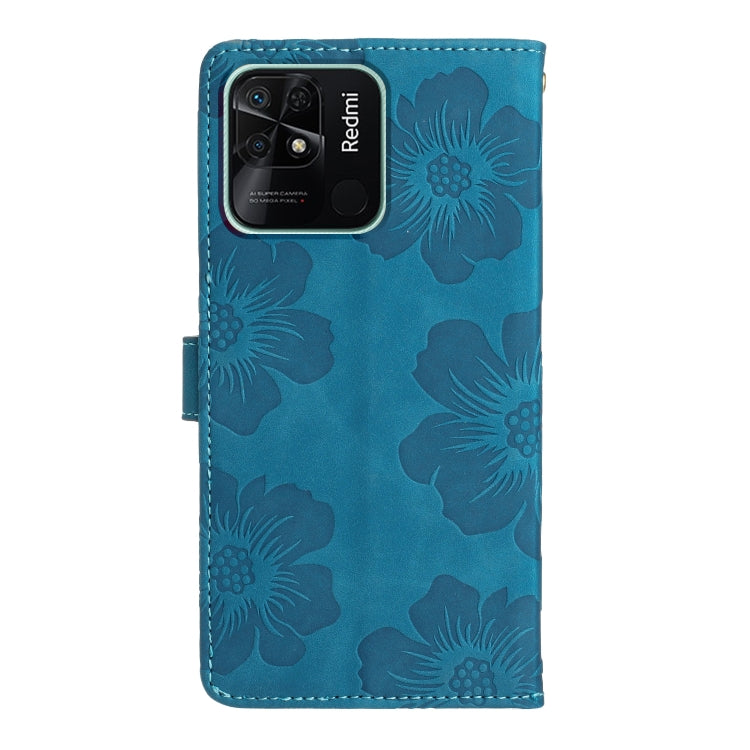 For Xiaomi Redmi 10C Flower Embossing Pattern Leather Phone Case(Blue)