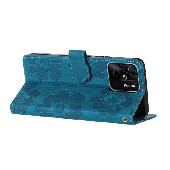 For Xiaomi Redmi 10C Flower Embossing Pattern Leather Phone Case(Blue)