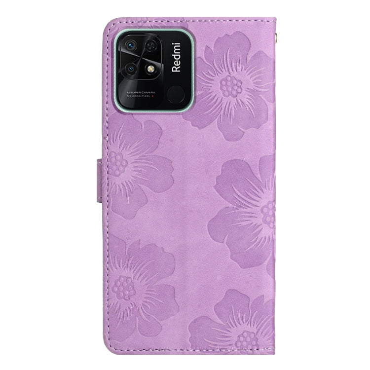 For Xiaomi Redmi 10C Flower Embossing Pattern Leather Phone Case(Purple)