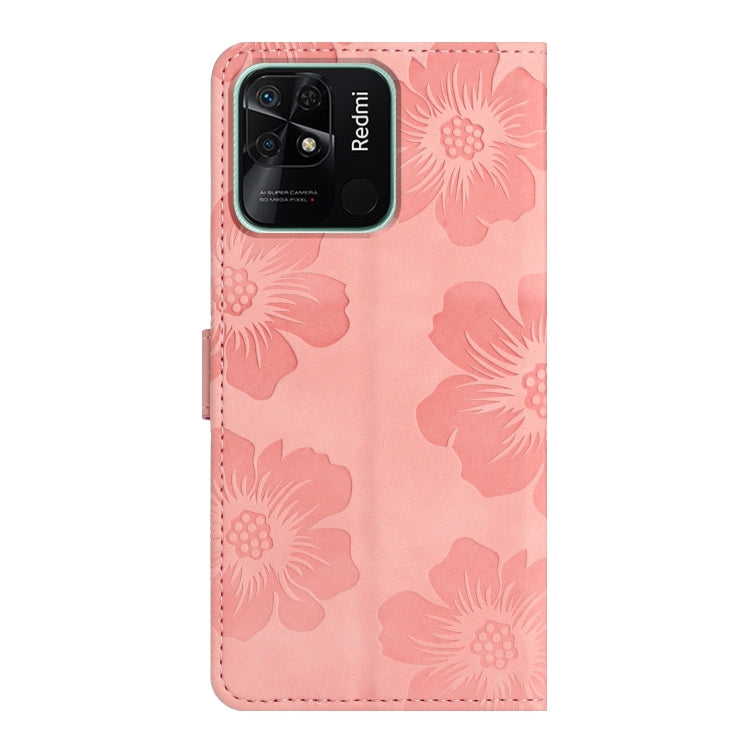 For Xiaomi Redmi 10C Flower Embossing Pattern Leather Phone Case(Pink)