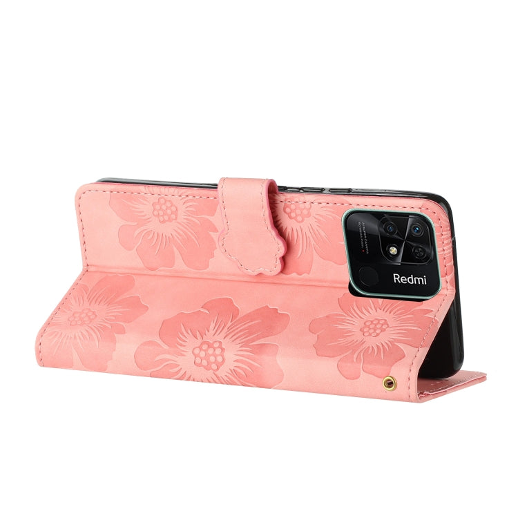 For Xiaomi Redmi 10C Flower Embossing Pattern Leather Phone Case(Pink)