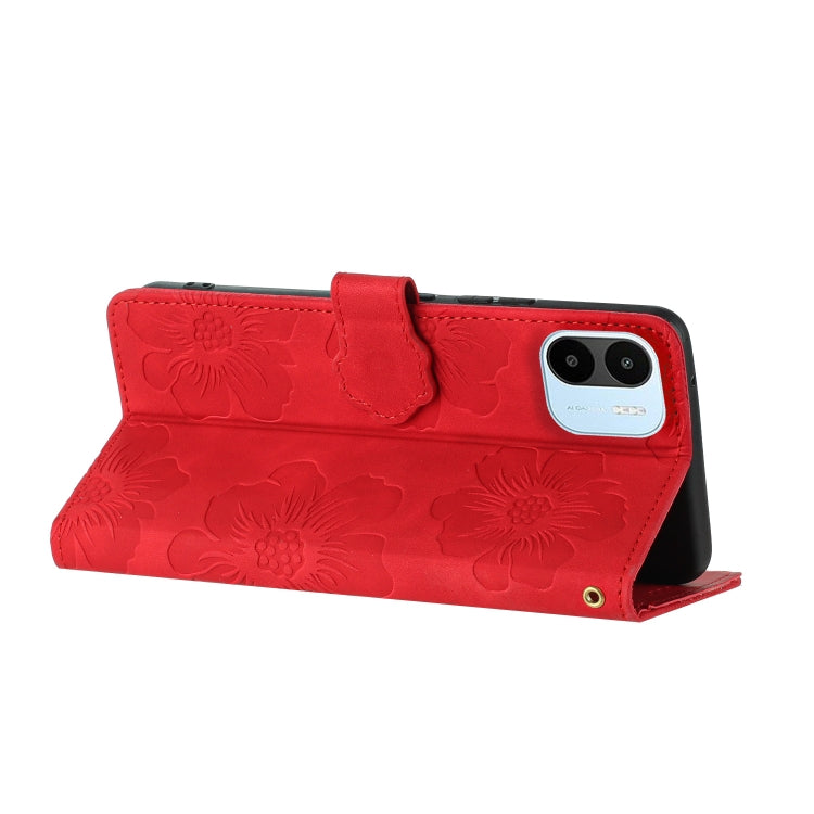 For Xiaomi Redmi A1 Flower Embossing Pattern Leather Phone Case(Red)
