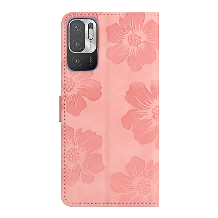 For Xiaomi Redmi Note 10 5G Flower Embossing Pattern Leather Phone Case(Pink)