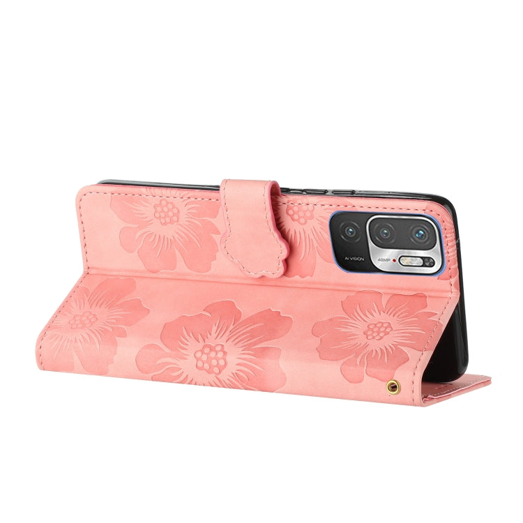 For Xiaomi Redmi Note 10 5G Flower Embossing Pattern Leather Phone Case(Pink)