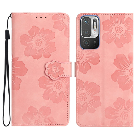 For Xiaomi Redmi Note 10 5G Flower Embossing Pattern Leather Phone Case(Pink)