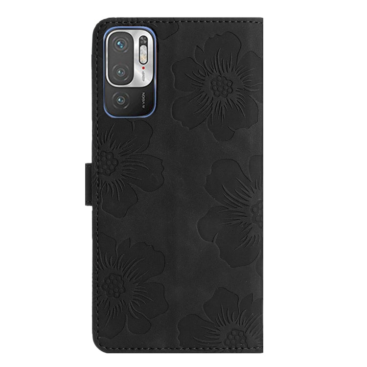 For Xiaomi Redmi Note 10 5G Flower Embossing Pattern Leather Phone Case(Black)