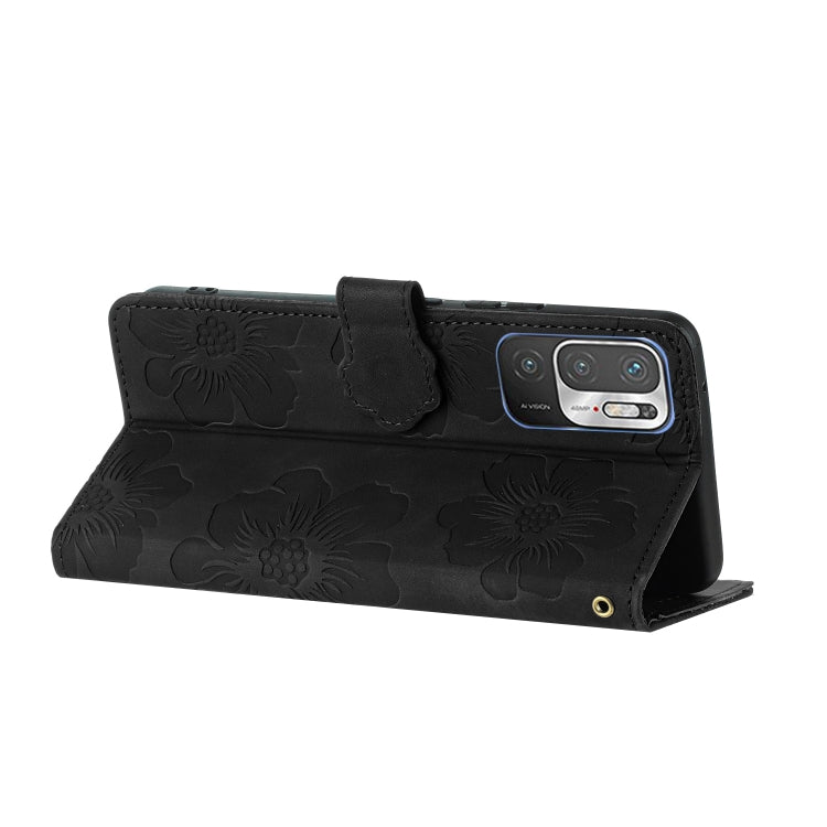For Xiaomi Redmi Note 10 5G Flower Embossing Pattern Leather Phone Case(Black)