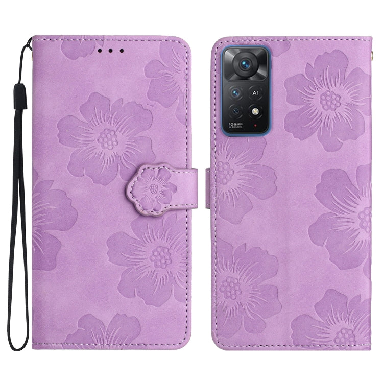 For Xiaomi Redmi Note 11 Pro 5G Global Flower Embossing Pattern Leather Phone Case(Purple)