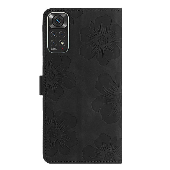 For Xiaomi Redmi Note 11 4G Global / Note 11S Flower Embossing Pattern Leather Phone Case(Black)