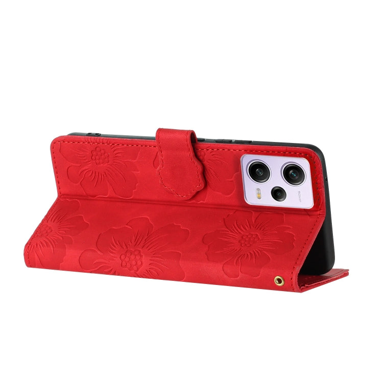 For Xiaomi Redmi Note 12 Pro 5G Flower Embossing Pattern Leather Phone Case(Red)
