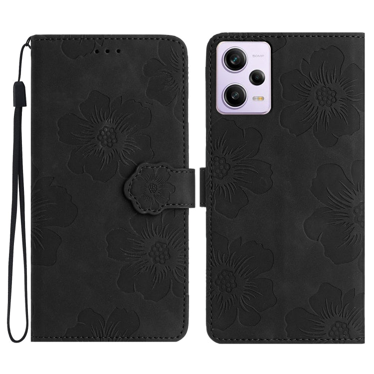 For Xiaomi Redmi Note 12 Pro 5G Flower Embossing Pattern Leather Phone Case(Black)