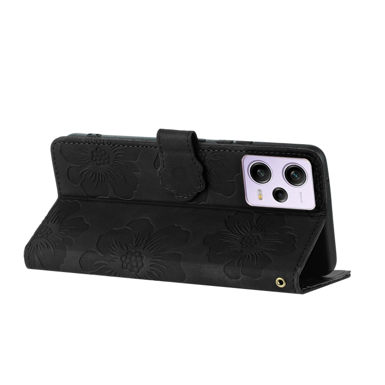 For Xiaomi Redmi Note 12 Pro 5G Flower Embossing Pattern Leather Phone Case(Black)