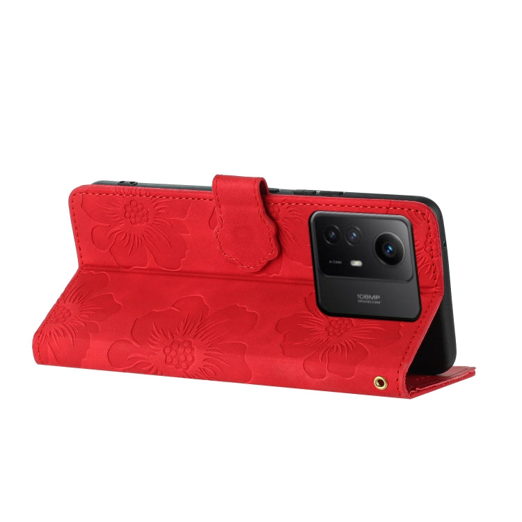 For Xiaomi Redmi Note 12S Flower Embossing Pattern Leather Phone Case(Red)