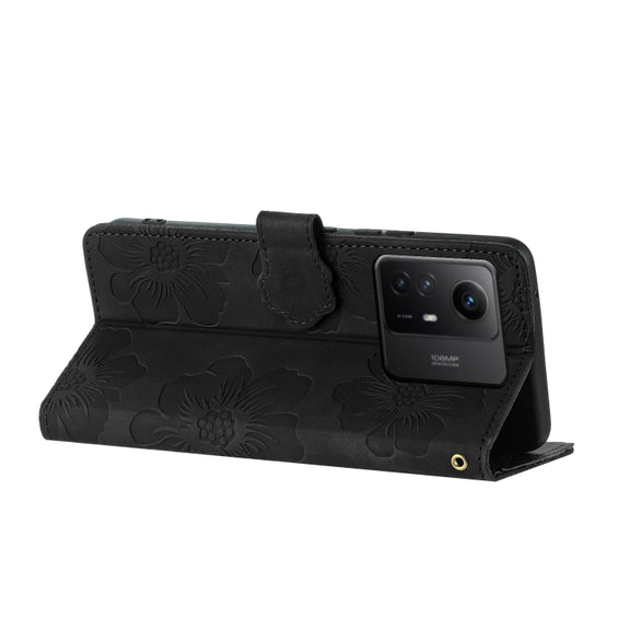 For Xiaomi Redmi Note 12S Flower Embossing Pattern Leather Phone Case(Black)