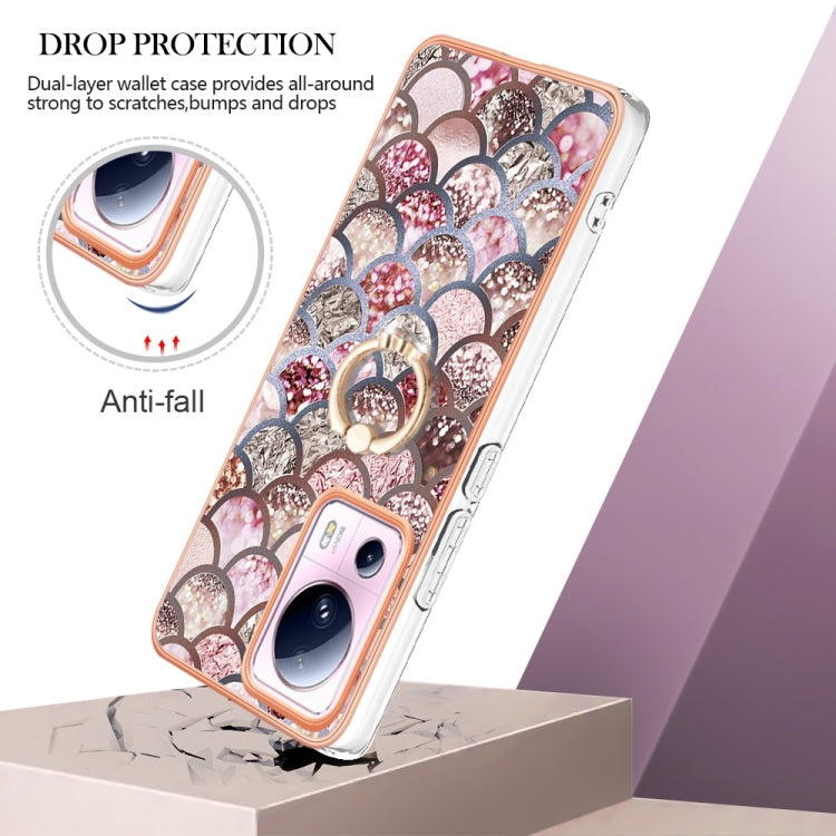 For Xiaomi 13 Lite 5G Electroplating IMD TPU Phone Case with Ring(Pink Scales)
