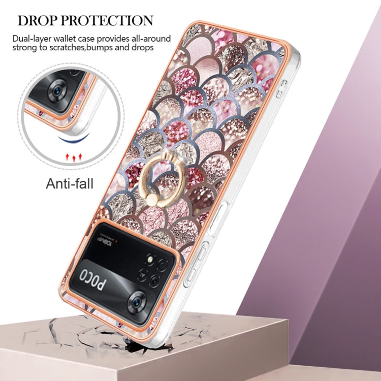 For Xiaomi Poco X4 Pro 5G Electroplating IMD TPU Phone Case with Ring(Pink Scales)