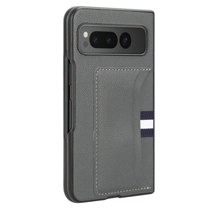 For Google Pixel Fold Litchi Texture Card Slots Back Cover Phone Case(Grey)