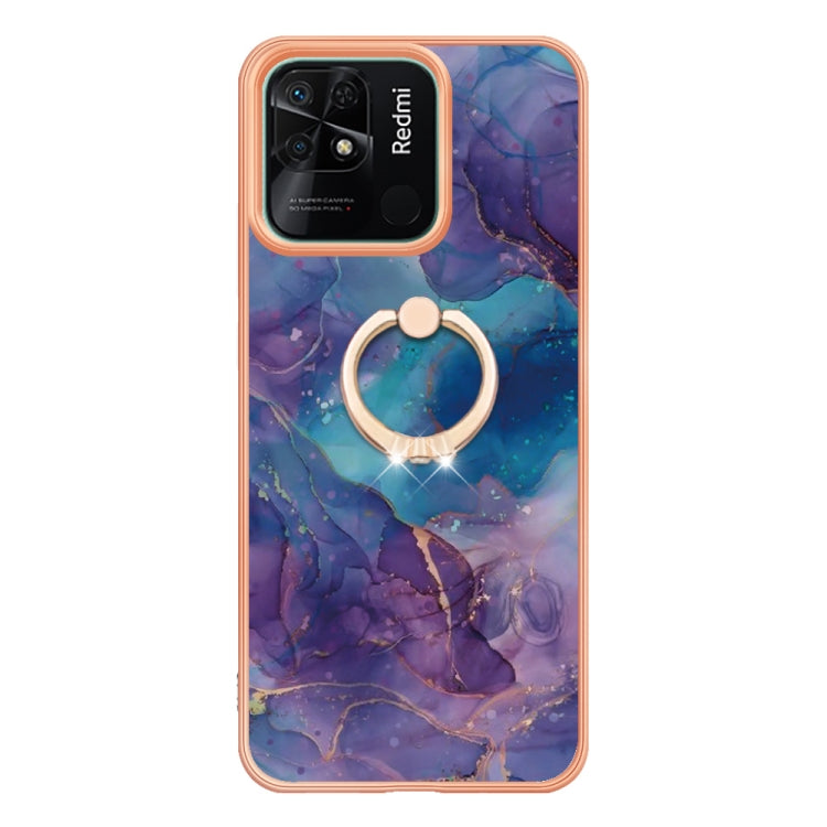 For Xiaomi Redmi 10C Electroplating Marble Dual-side IMD Phone Case with Ring(Purple 016)
