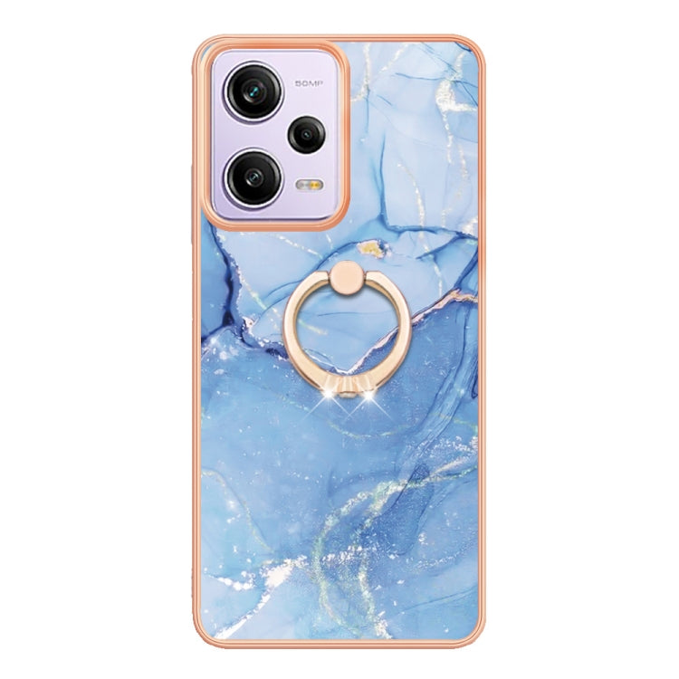 For Xiaomi Redmi Note 12 Pro 5G Global Electroplating Marble Dual-side IMD Phone Case with Ring(Blue 018)