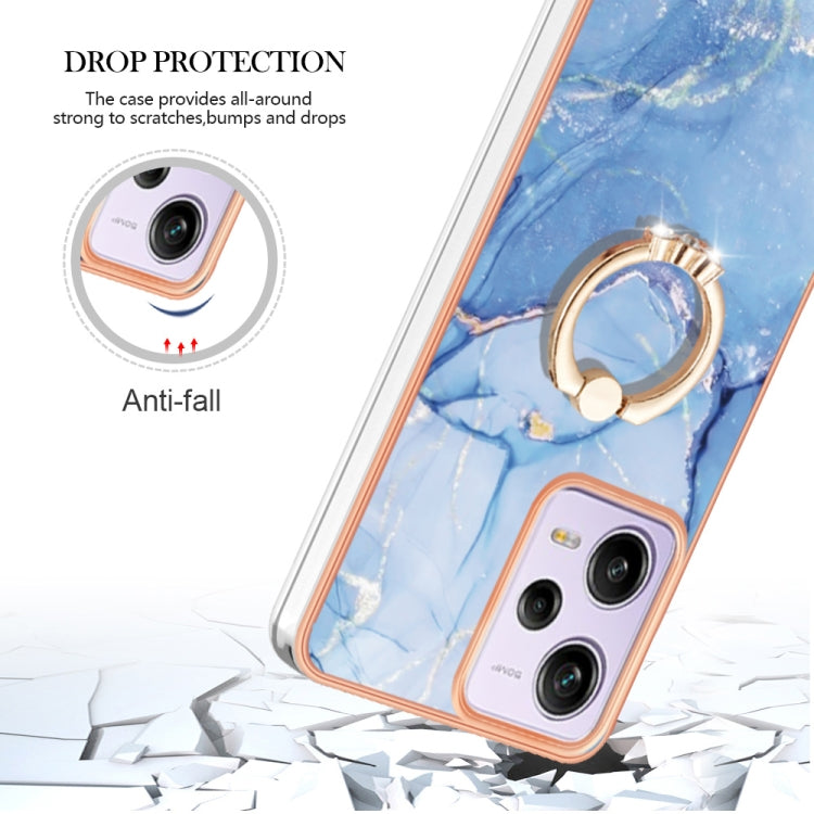 For Xiaomi Redmi Note 12 Pro 5G Global Electroplating Marble Dual-side IMD Phone Case with Ring(Blue 018)