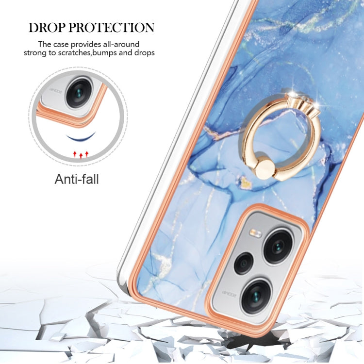 For Xiaomi Redmi Note 12 Pro+ Global Electroplating Marble Dual-side IMD Phone Case with Ring(Blue 018)