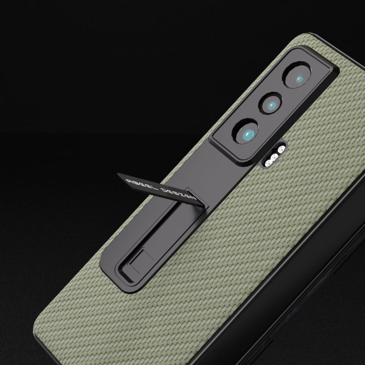 For Honor Magic Vs Carbon Fiber Texture Integrated Protective Phone Case with Holder(Green)