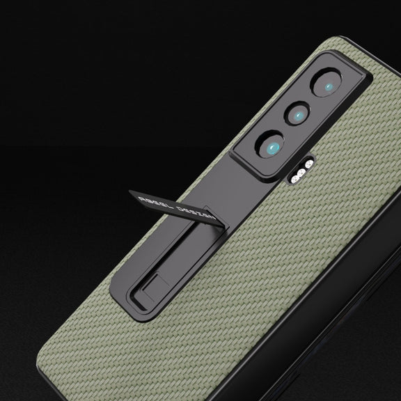 For Honor Magic Vs Carbon Fiber Texture Integrated Protective Phone Case with Holder(Green)