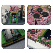 For iPhone 14 Pro Precise Hole Oil Painting Pattern PC Phone Case(Peach Blossom)