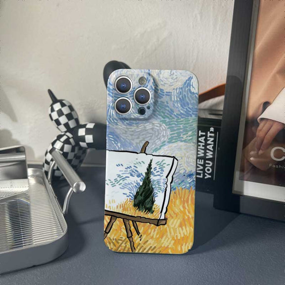 For iPhone 14 Pro Max Precise Hole Oil Painting Pattern PC Phone Case(Landscape Painting)