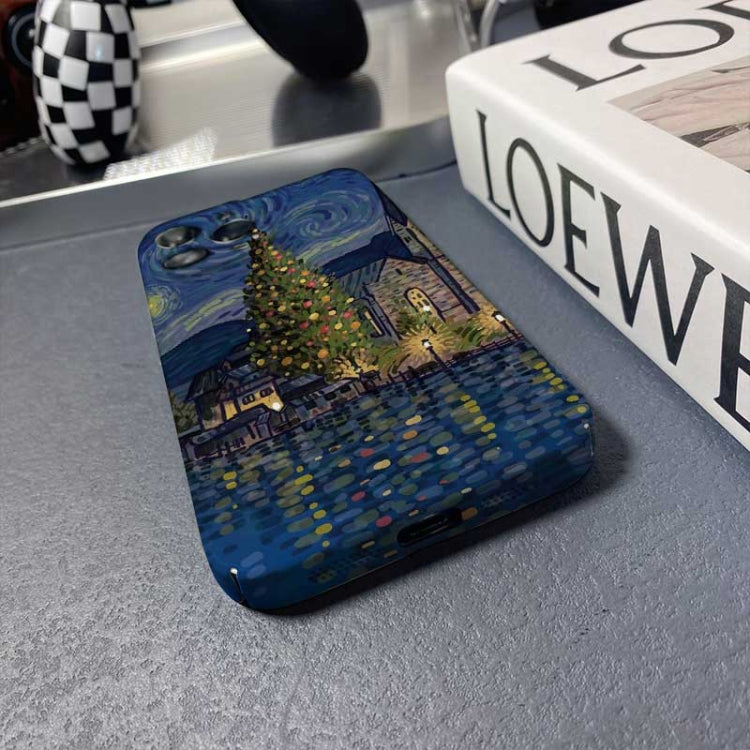 For iPhone 13 Pro Precise Hole Oil Painting Pattern PC Phone Case(Boating)