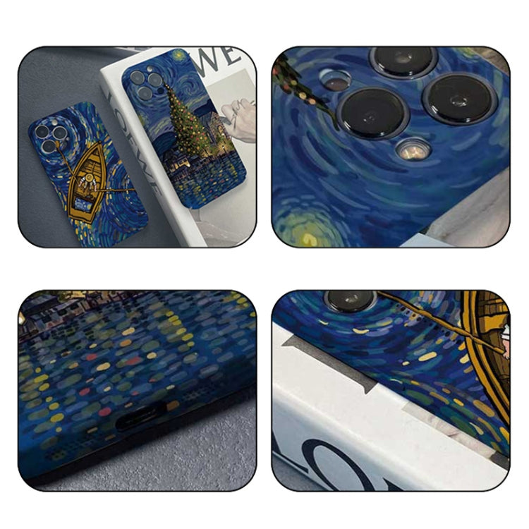 For iPhone 13 Pro Precise Hole Oil Painting Pattern PC Phone Case(Boating)