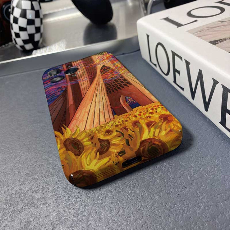 For iPhone 13 Pro Max Precise Hole Oil Painting Pattern PC Phone Case(Architectural Painting)