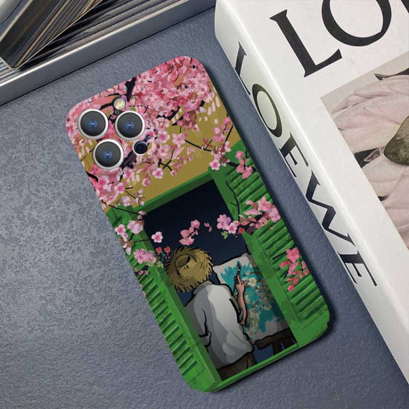 For iPhone 12 mini Precise Hole Oil Painting Pattern PC Phone Case(Peach Blossom)