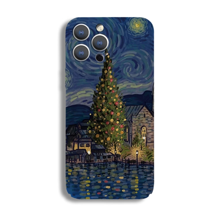 For iPhone 12 Pro Max Precise Hole Oil Painting Pattern PC Phone Case(Castle)