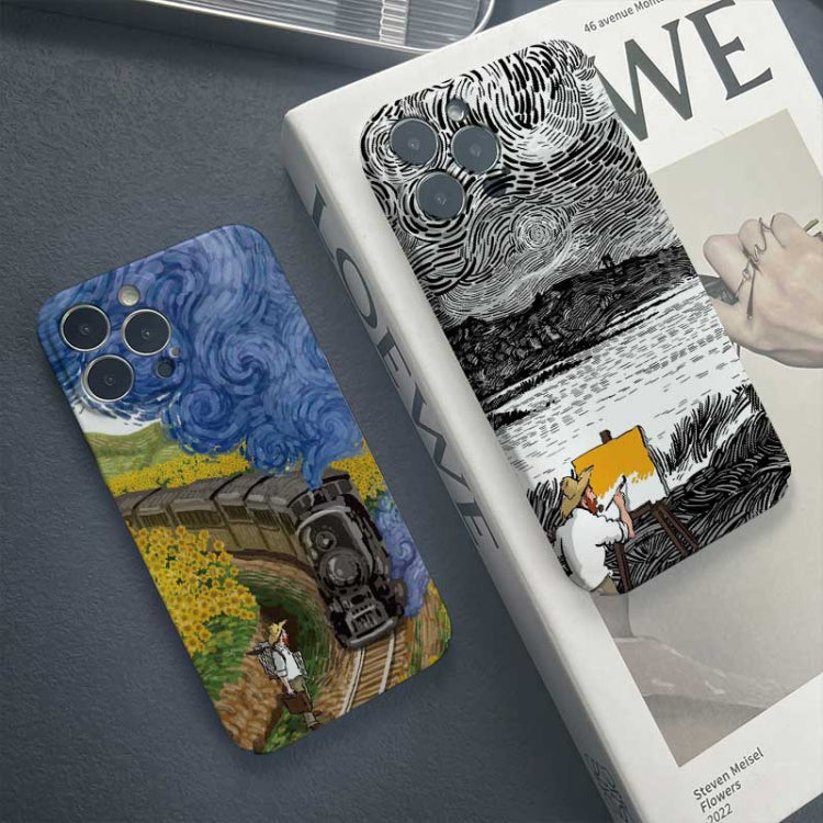 For iPhone 12 Pro Max Precise Hole Oil Painting Pattern PC Phone Case(Evening Breeze)